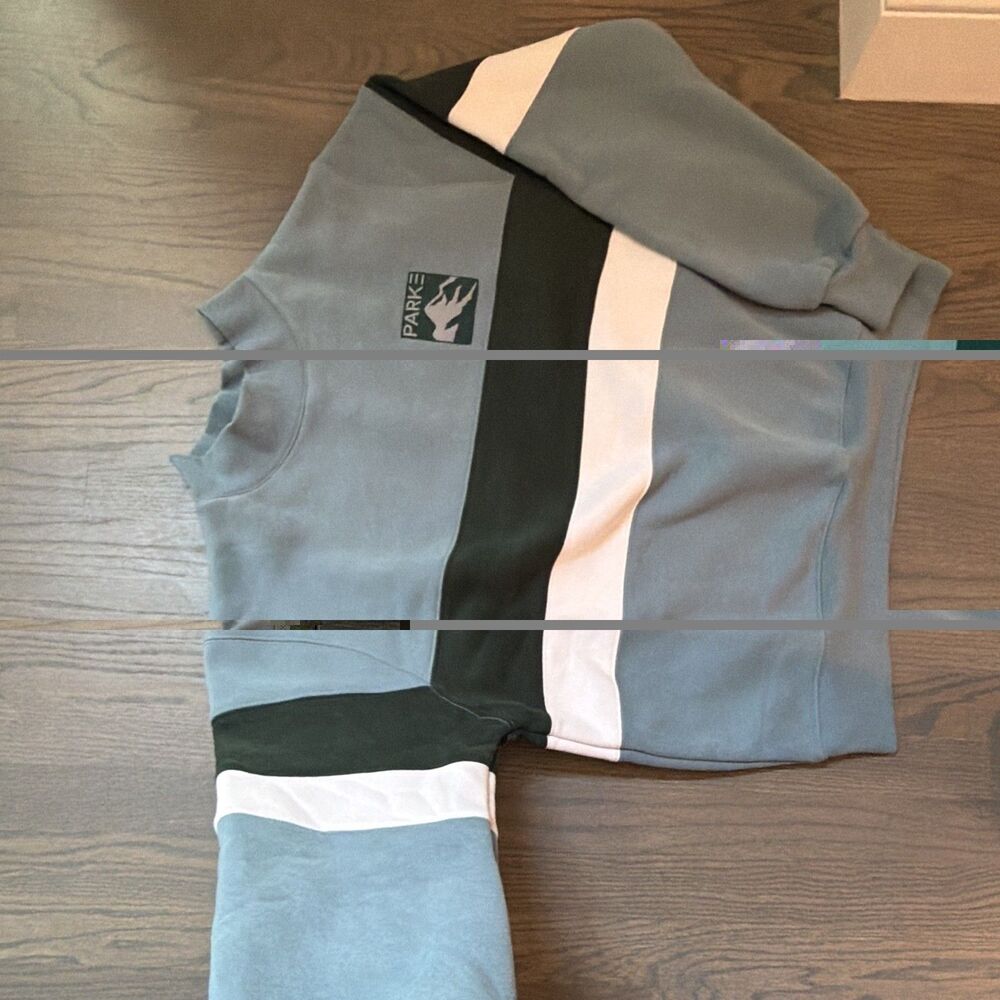 PARKE Colorblock Mock Neck Fleece Logo Pullover Sweatshirt Women’s S/M Blue - Picture 4 of 7